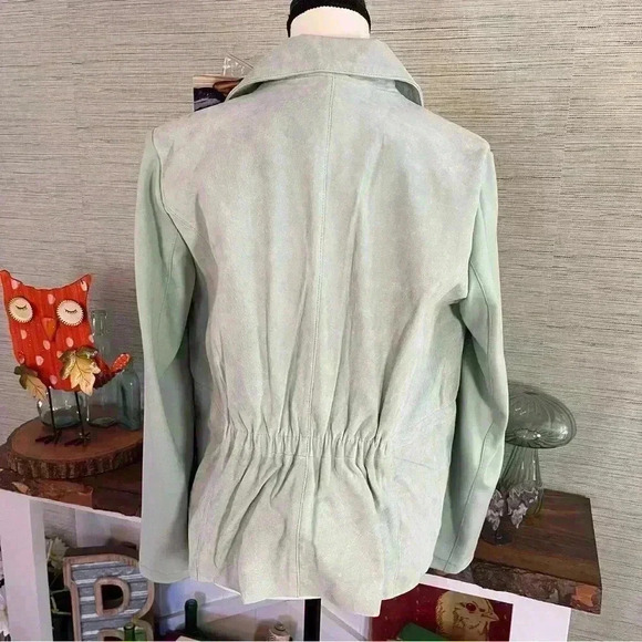 IMAN Genuine Leather Suede Soho Jacket Small Light Green Mint Woman’s Moto NWT - Picture 7 of 10